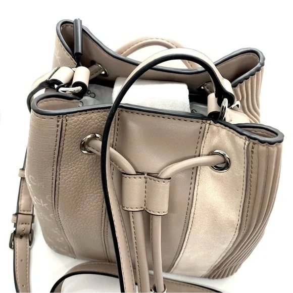 Calvin Klein Faux Leather Bucket Patch Work Bag Crossbody Nude Gabrianna Hobo - Picture 2 of 10